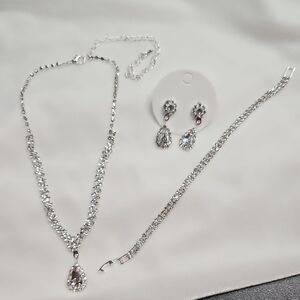 Women's Rhinestone Silver Set of 3 Pieces Fashion Prom Party Jewelry Elegant New